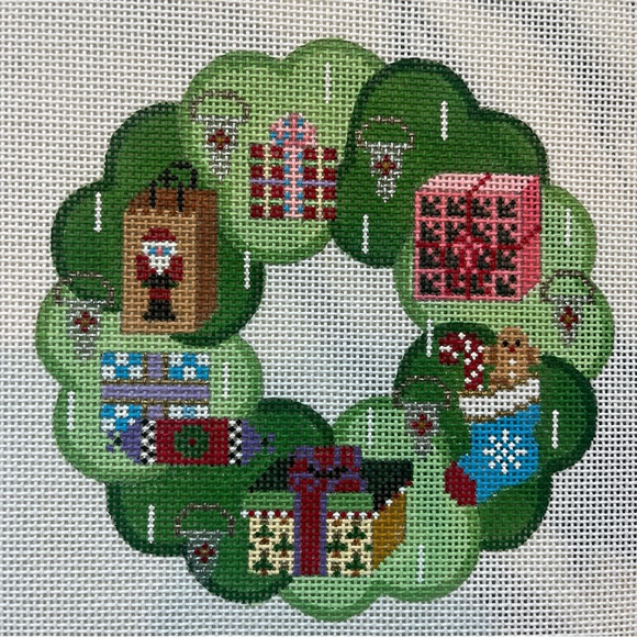 Painted Pony Designs Festive Christmas Presents Wreath Needlepoint Canvas #530AO - Picture 4 of 4
